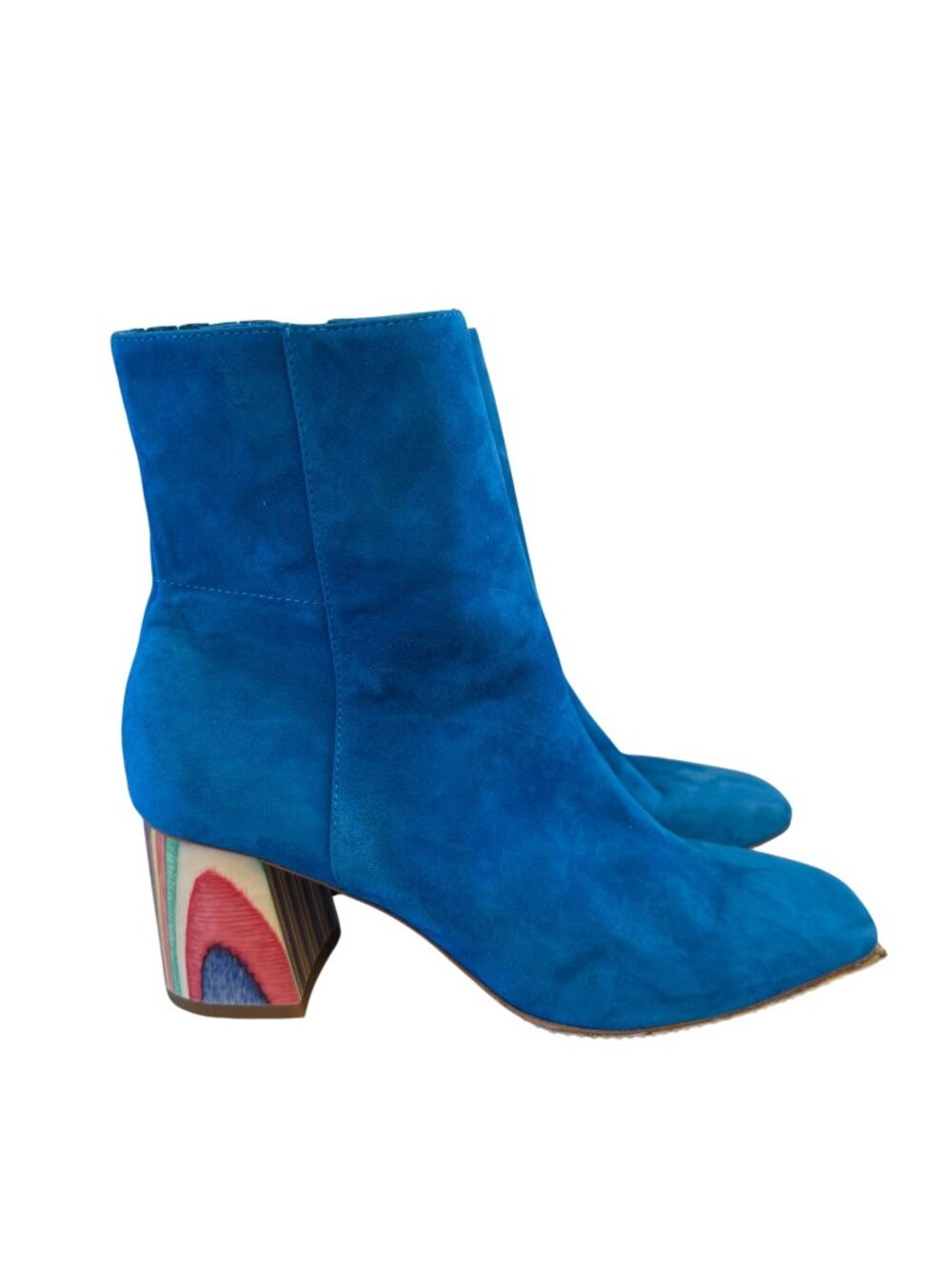 Charlotte Stone Teegan Blue Suede Ankle Boots Painted Heel Women’s Size 9